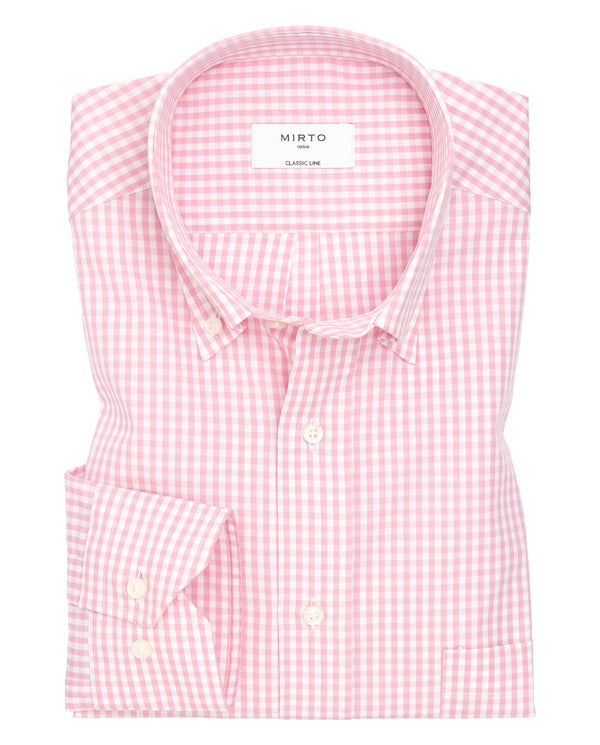 Pink & white cotton plaid casual shirt by MIRTO