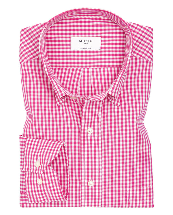 Fuchsia & white cotton plaid casual shirt by MIRTO