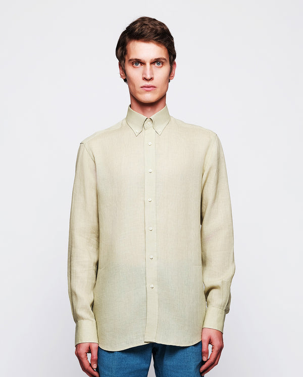 Khaki linen casual shirt by MIRTO