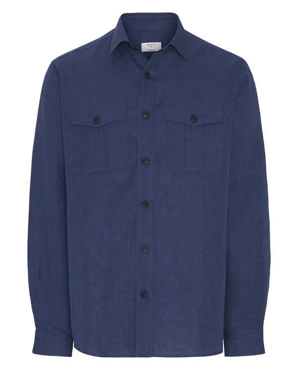 Navy blue linen & cotton over-shirt by MIRTO