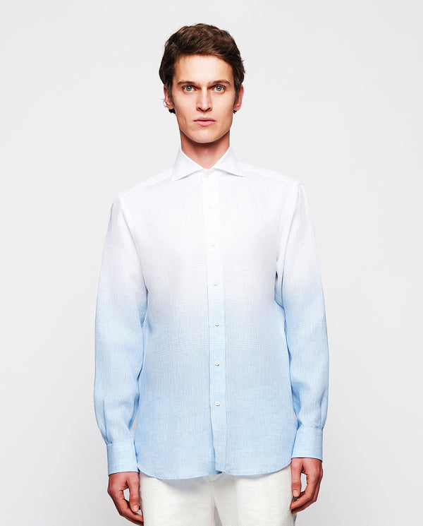 Blue degradé linen casual shirt by MIRTO