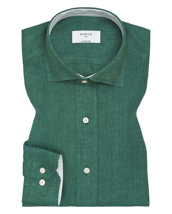 Green linen casual shirt by MIRTO