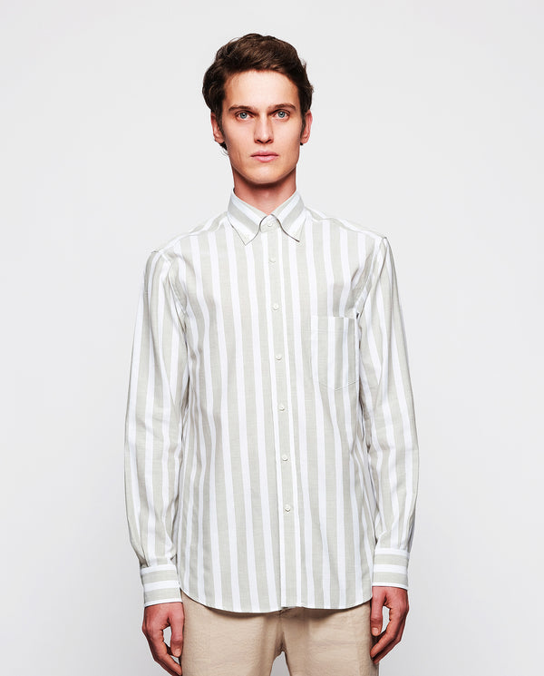 Natural & white cotton & linen casual shirt by MIR