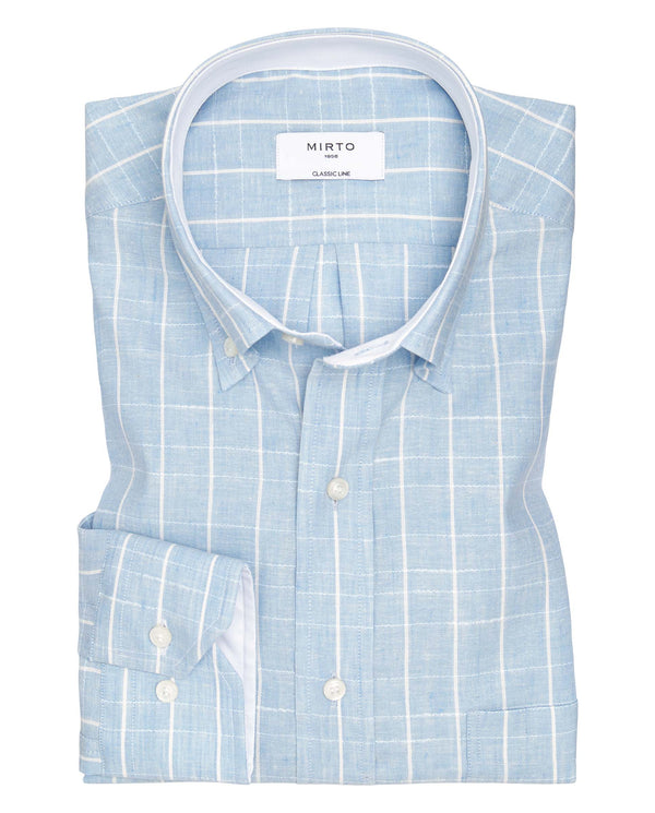 Blue & white linen & cotton casual shirt by MIRTO