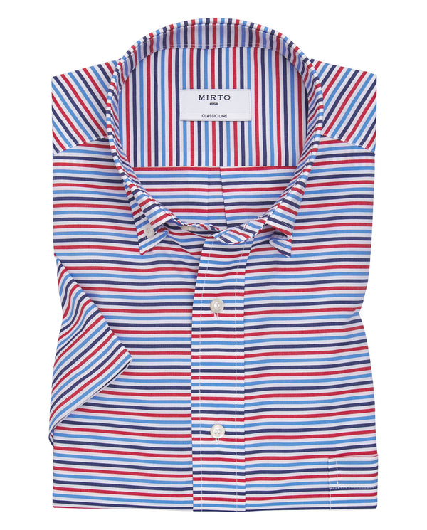 Blue, red & white cotton striped casual shirt by M