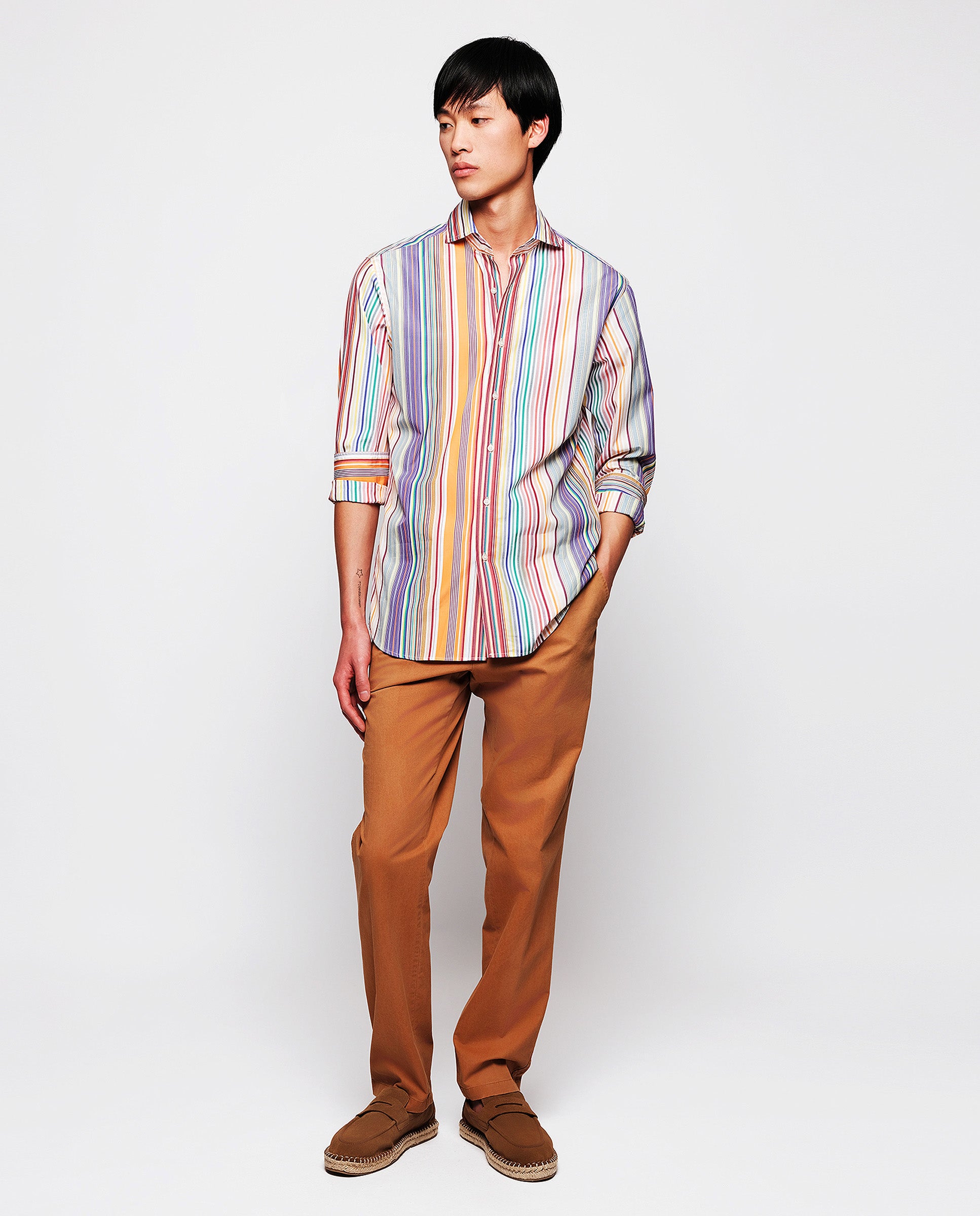 Camisa casual de algodón rayas naranja by MIRTO