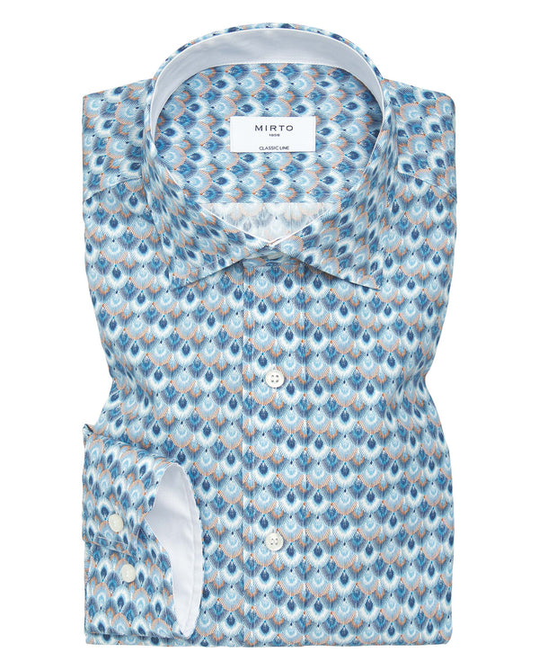 Blue cotton print motiffs casual shirt by MIRTO
