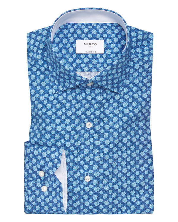 Blue cotton floral print casual shirt by MIRTO