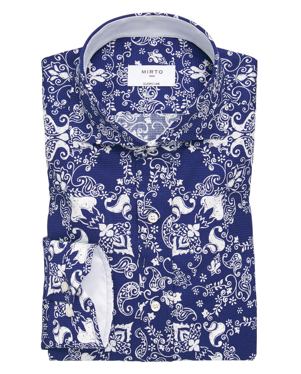 Navy blue & white Cotton print casual shirt by MIR