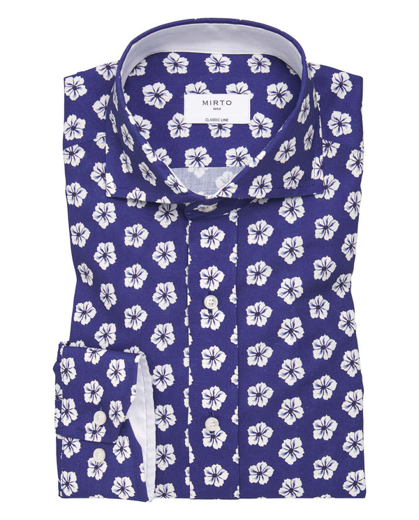 Blue & white floral print casual shirt by MIRTO