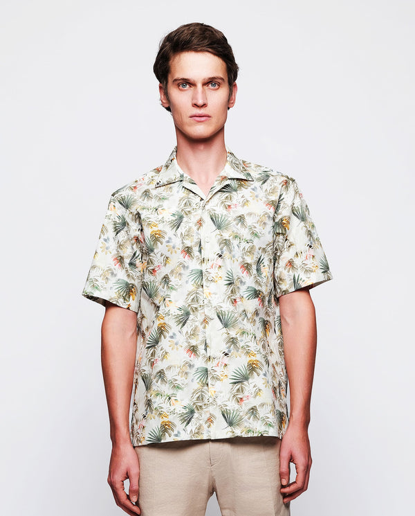 Green & brown cotton print Hawaiian shirt by MIRTO