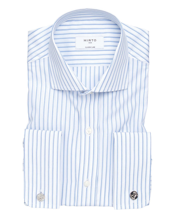 Blue & white cotton striped dress shirt by MIRTO