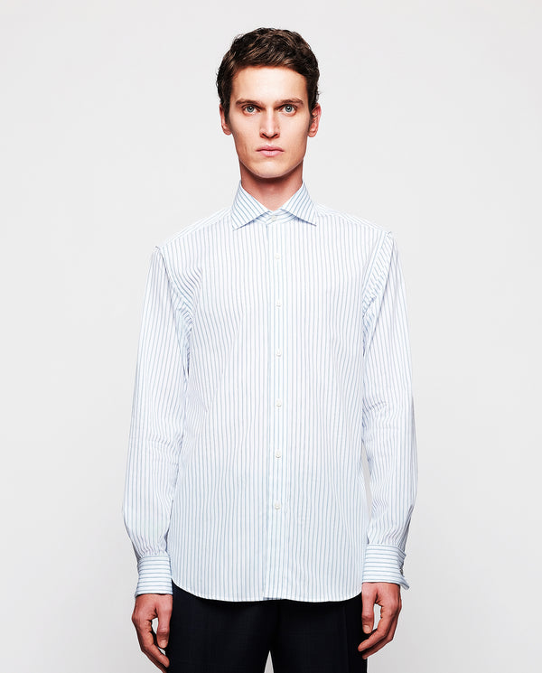 Blue & white cotton striped dress shirt by MIRTO