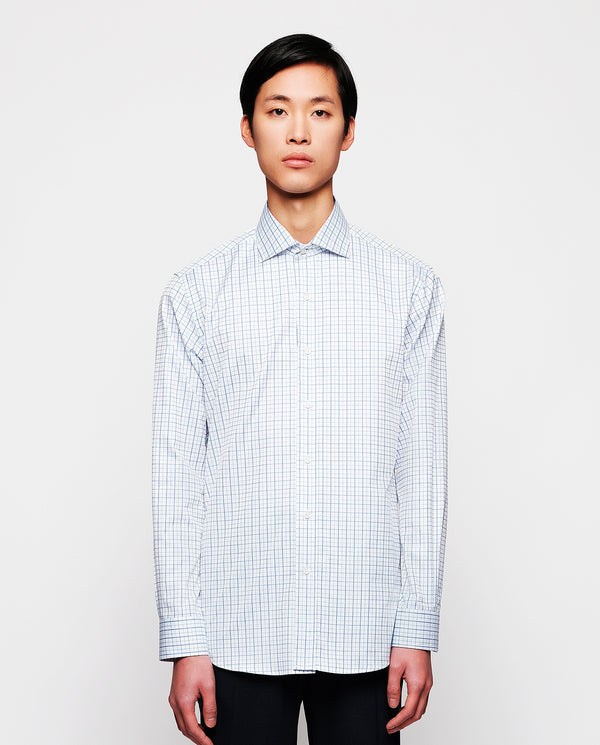 Blue & gray cotton plaid dress shirt by MIRTO