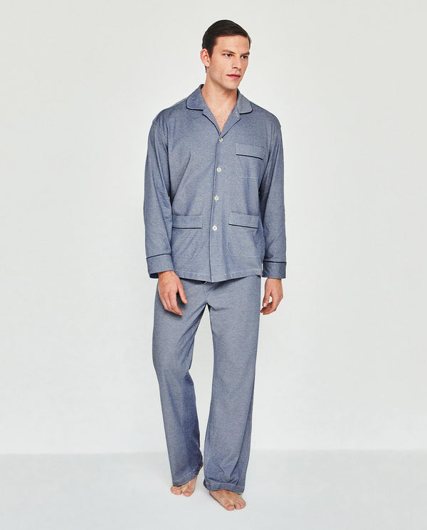 Navy blue stretch knit long pajamas