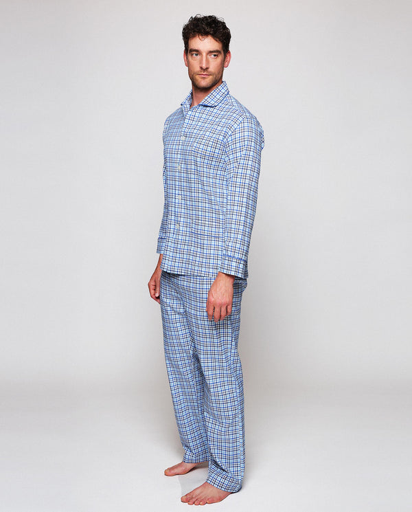 Blue flannel plaid long pajamas by MIRTO