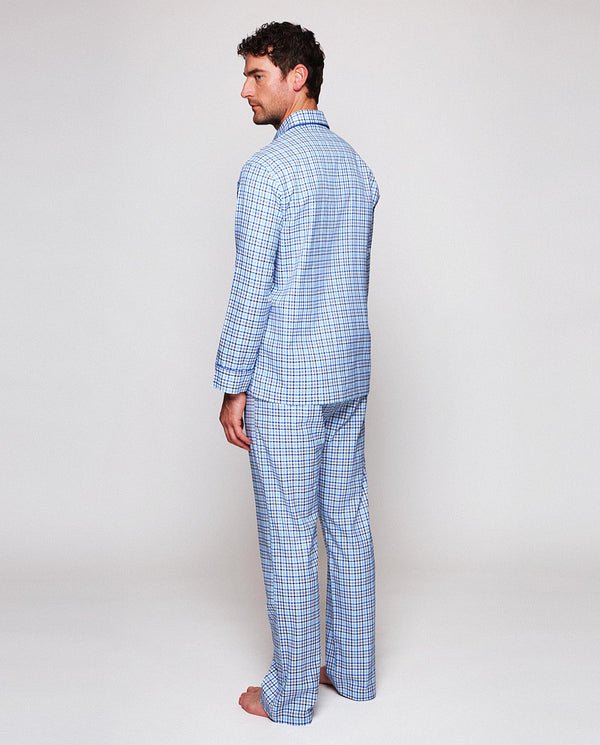 Blue flannel plaid long pajamas by MIRTO