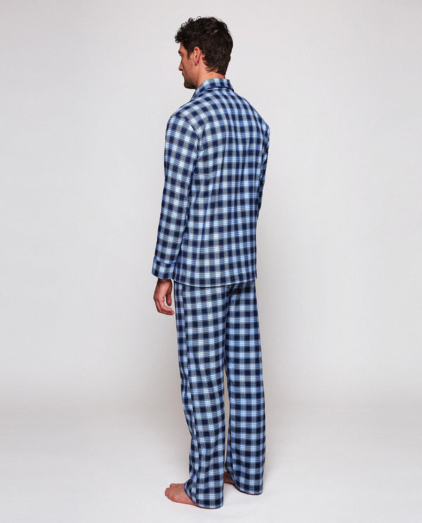 Navy blue flannel plaid long pajamas by MIRTO