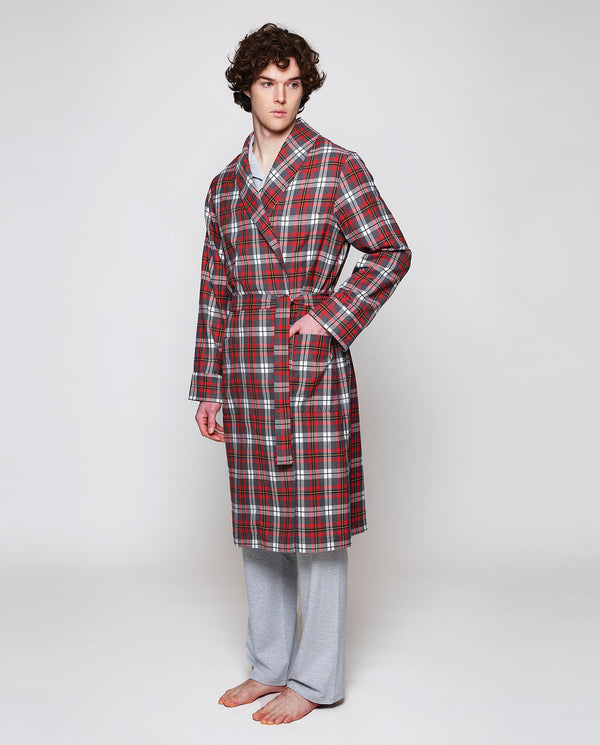 Gray flannel tartan plaid dressing gown by MIRTO