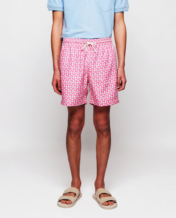 Pink & white fish print swim shorts by MIRTO