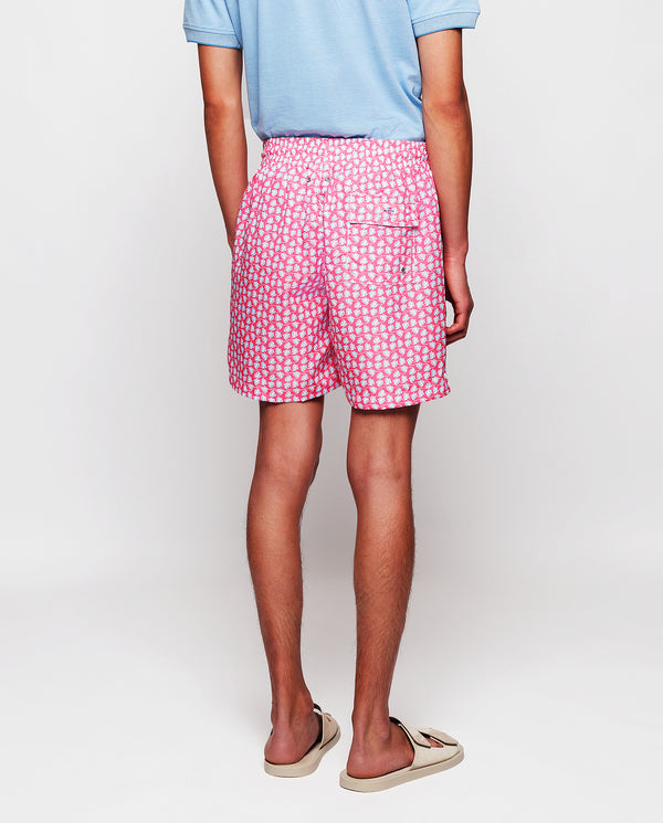 Pink & white fish print swim shorts by MIRTO