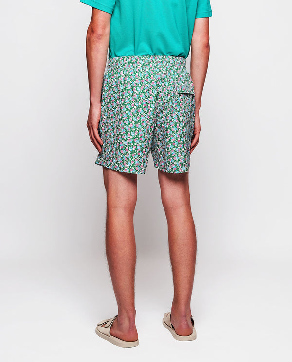 Green, pink, blue flower print swim shorts by MIRT