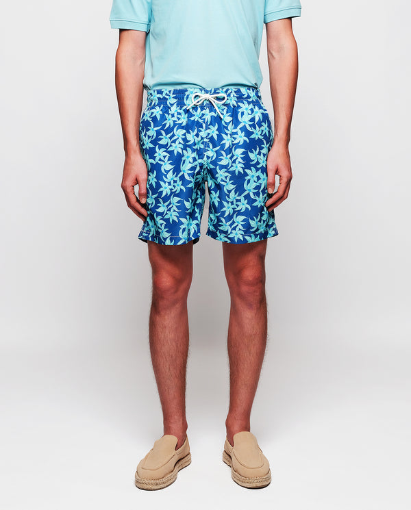 Blue flower print swim shorts by MIRTO