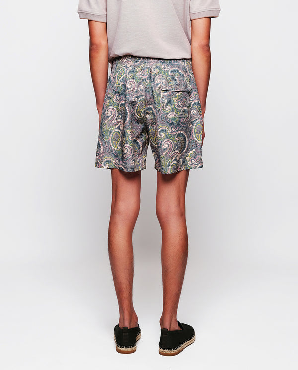 Green & gray paisley print swim shorts by MIRTO