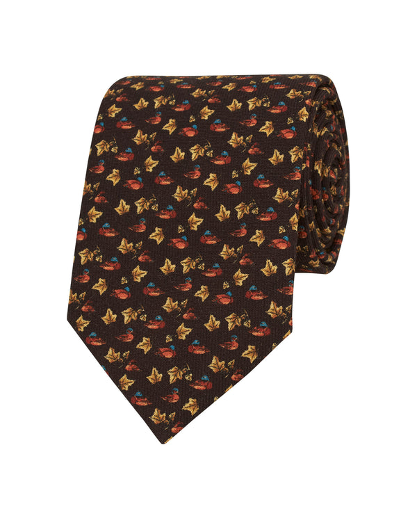Dark brown print wool tie