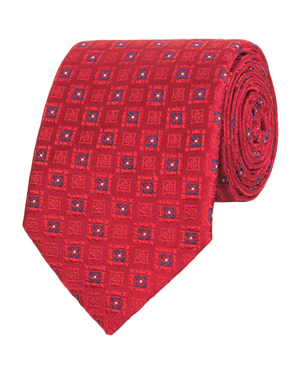Red jacquard silk tie by MIRTO