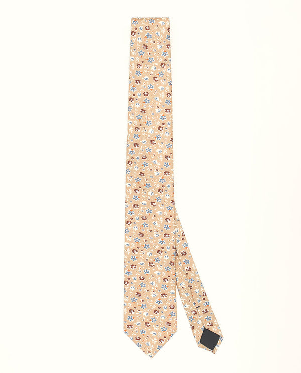 Beige floral print twill tie by MIRTO