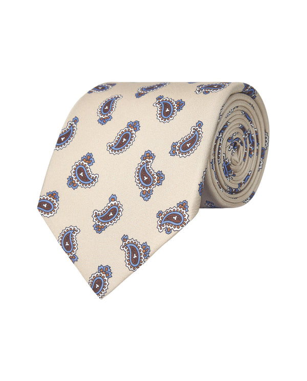 Beige paisley print twill tie by MIRTO