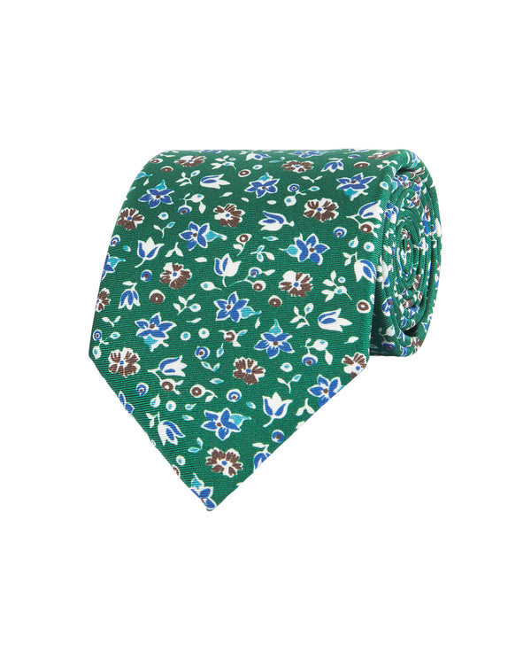 Green floral print twill tie by MIRTO