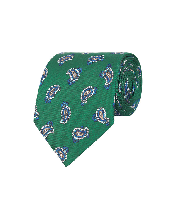 Green paisley print twill tie by MIRTO