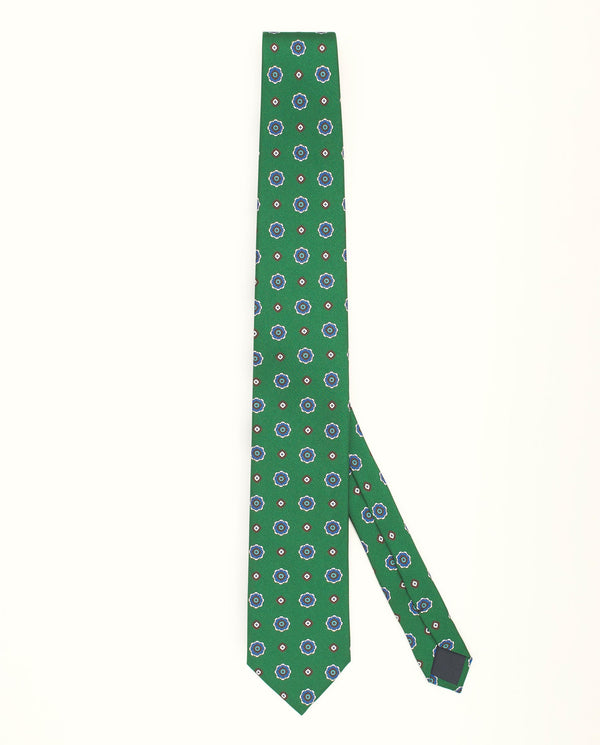 Green geometric print twill tie by MIRTO