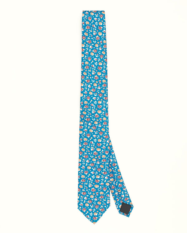 Blue floral print twill tie by MIRTO