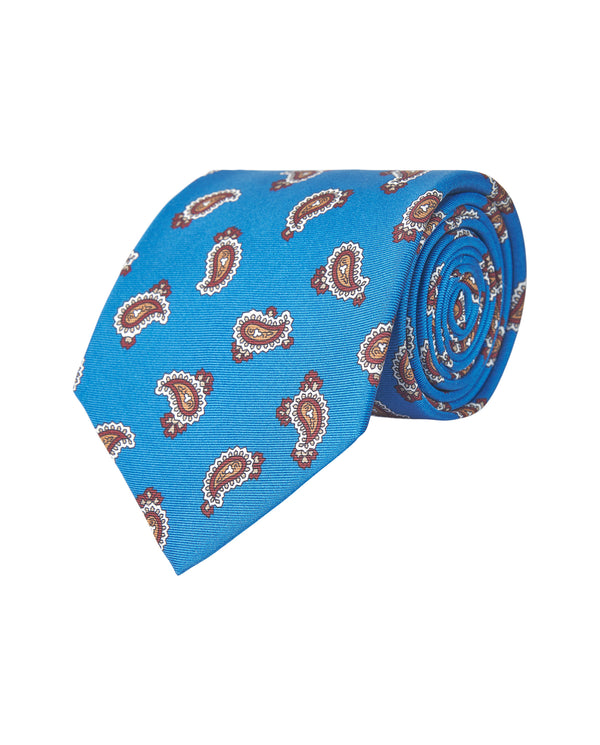Blue paisley print twill tie by MIRTO