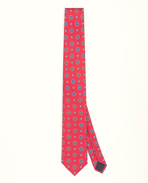 Red geometric print twill tie by MIRTO