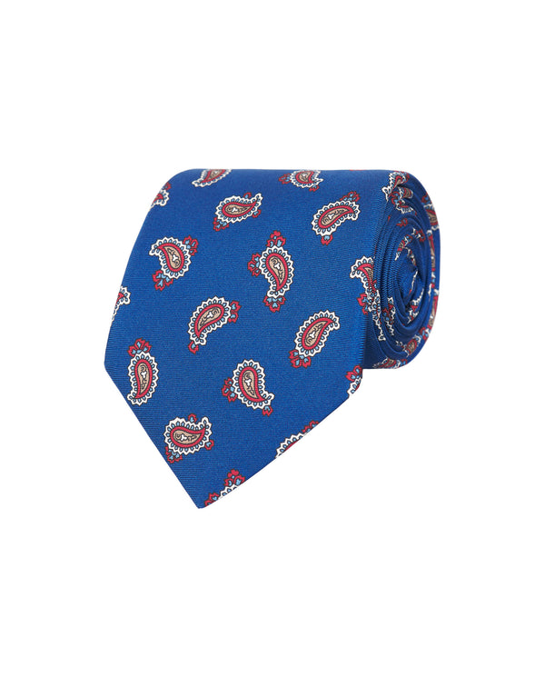 Navy blue paisley print twill tie by MIRTO
