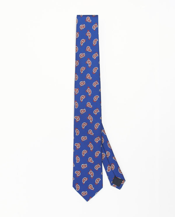 Navy blue paisley print twill tie by MIRTO