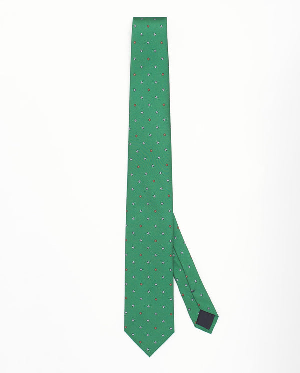 Green micro floral print twill tie by MIRTO