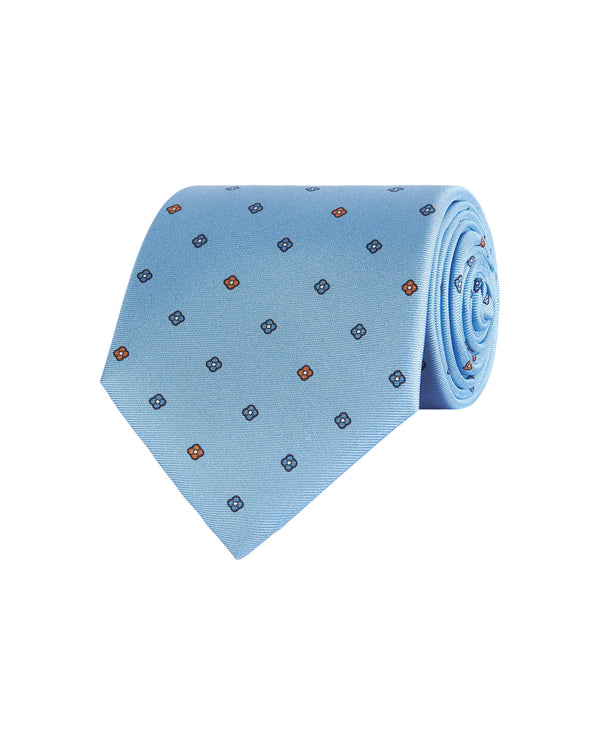 Light blue micro floral print twill tie by MIRTO