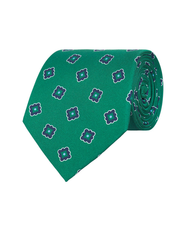 Green geometric print twill tie by MIRTO