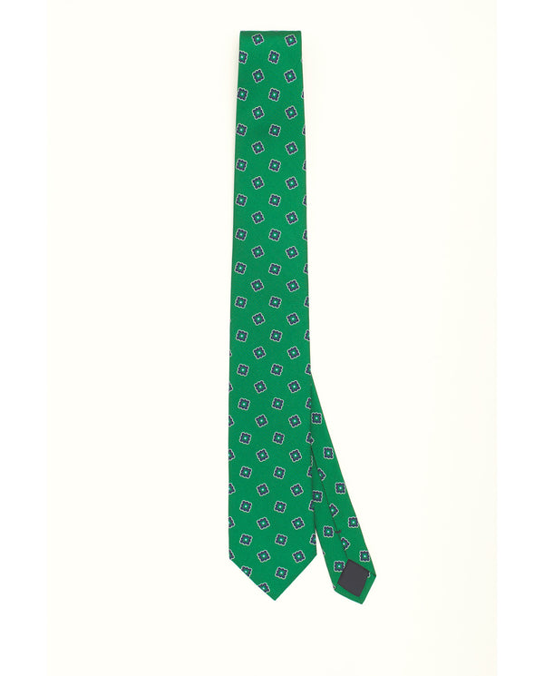 Green geometric print twill tie by MIRTO