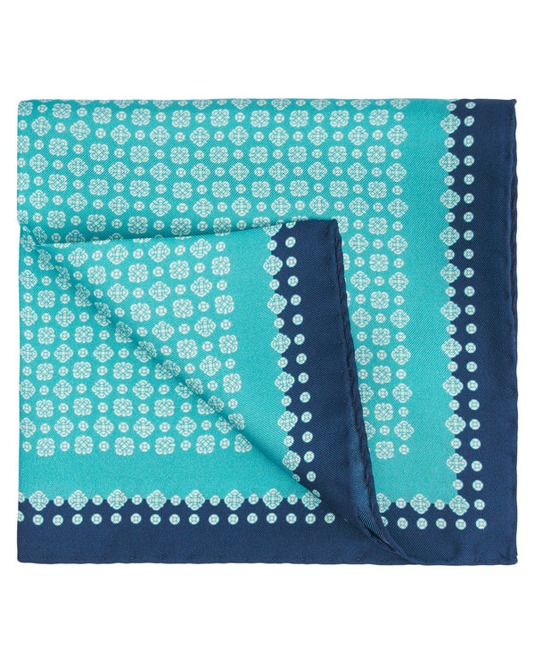 Turquoise silk print pocket square by MIRTO
