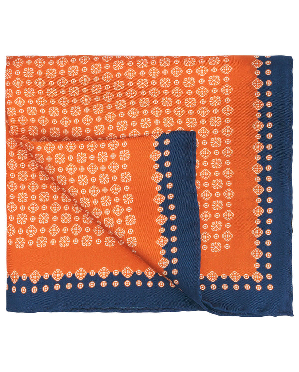 Orange silk print pocket square by MIRTO