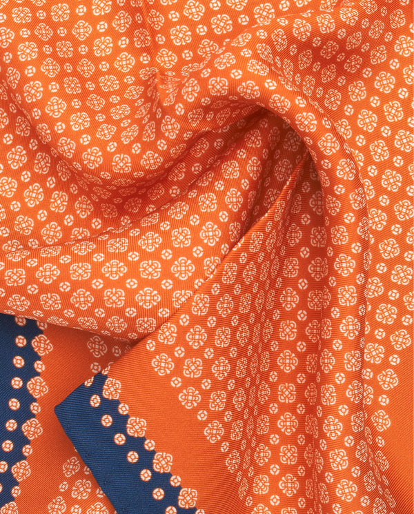 Orange silk print pocket square by MIRTO