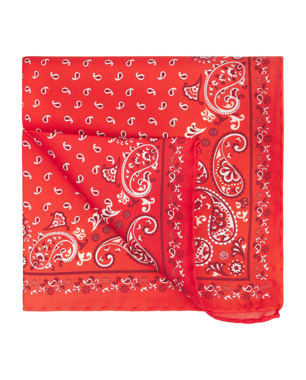 Red silk print pocket square by MIRTO