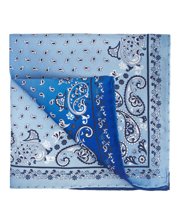 Blue silk print pocket square by MIRTO