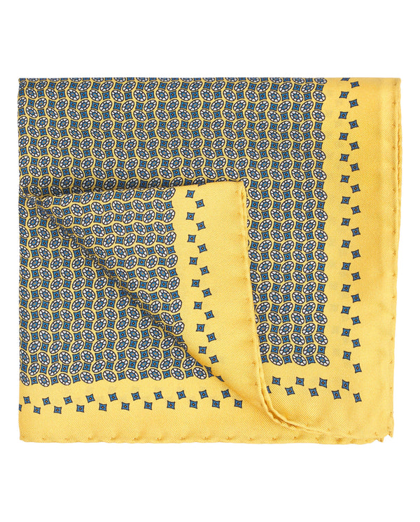Yellow silk print pocket square by MIRTO